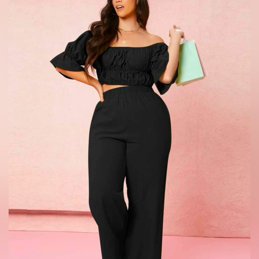 2 piece Off Shoulder Wide Leg Pants Set